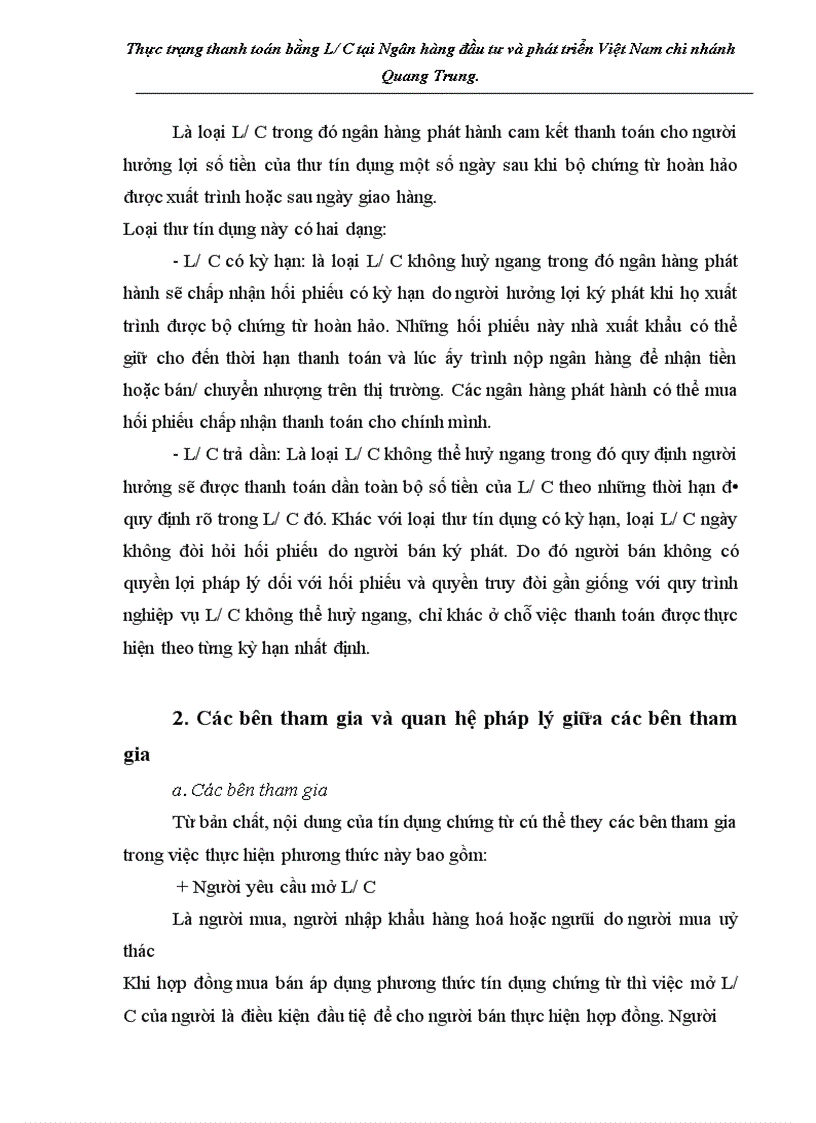 image for page Thực trạng thanh toán bằng L C tại Ngân hàng đầu tư và phát triển Việt Nam chi nhánh Quang Trung Thực trạng thanh toán bằng L C tại Ngân hàng đầu tư và phát triển Việt Nam chi nhánh Quang Trung