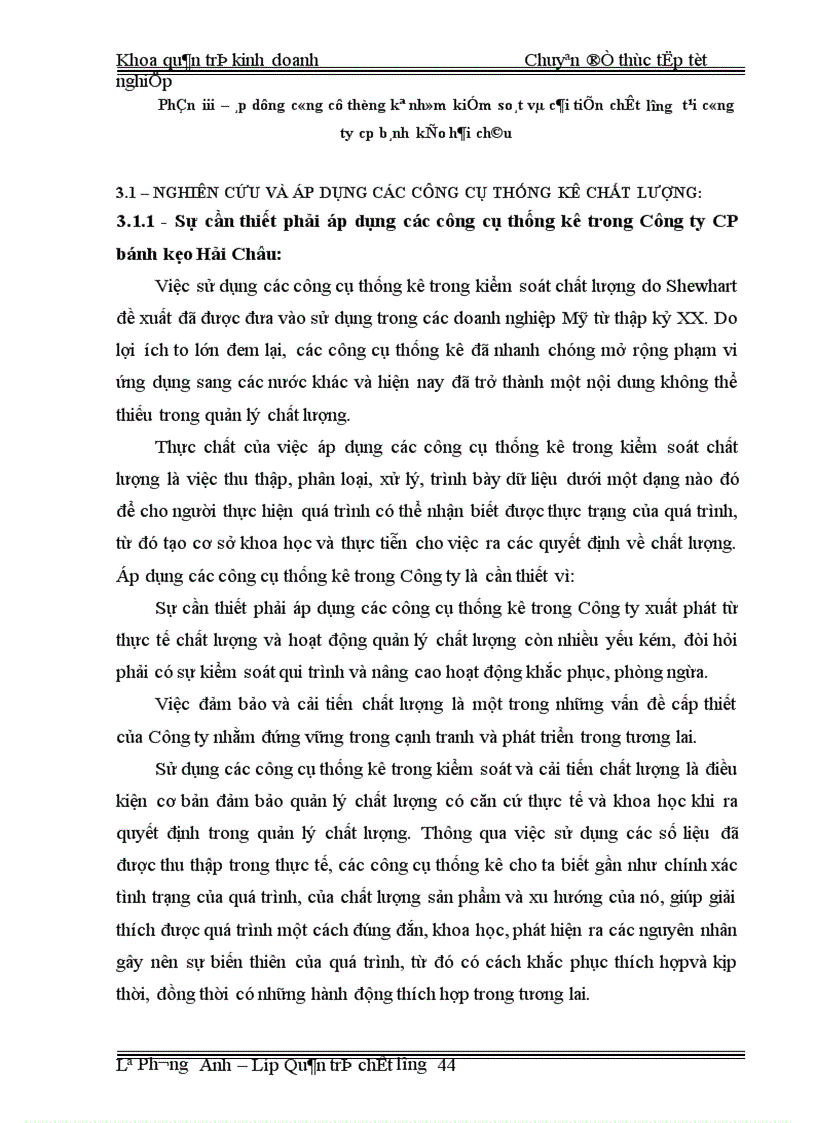 image for page Áp dụng công cụ thống kê nhằm kiểm soát và cải tiến chất lượng tại công ty CP bánh kẹo Hải Châu