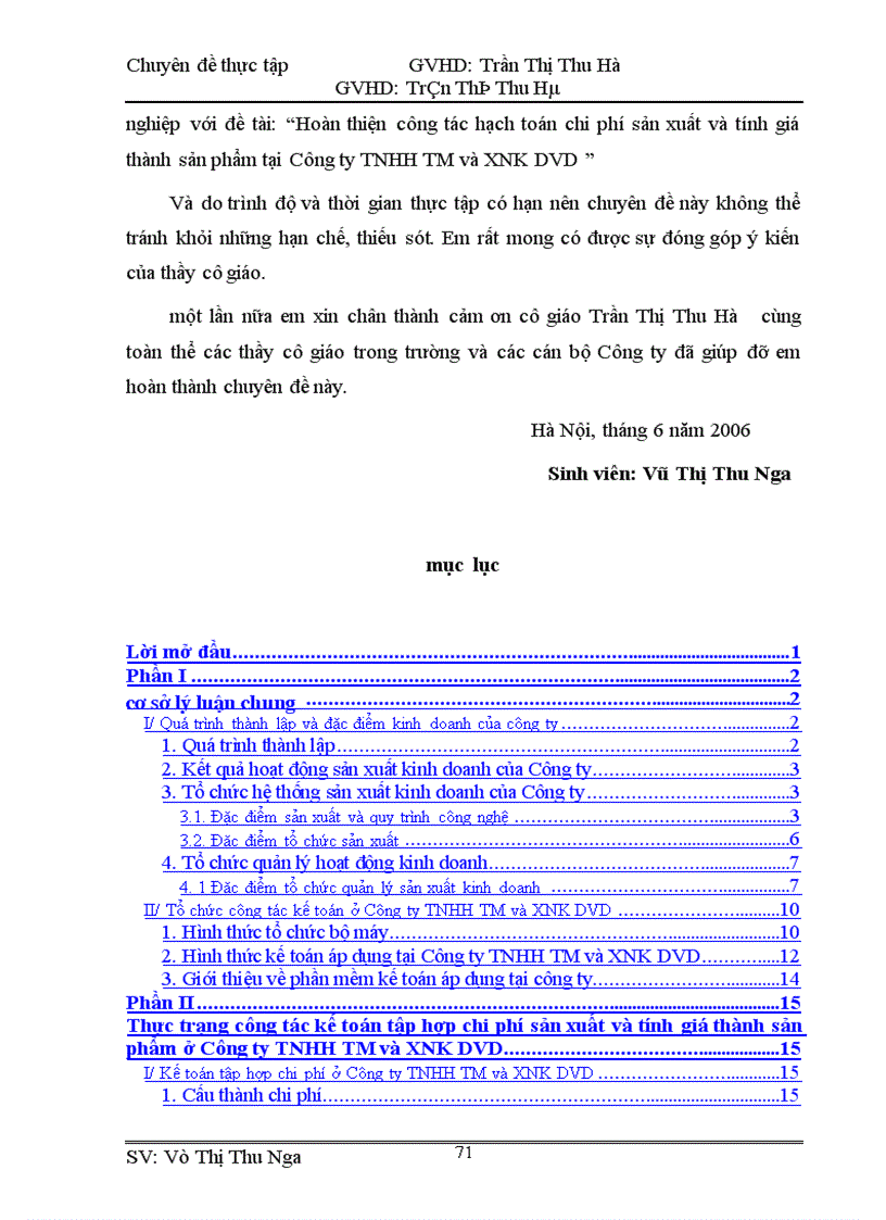 image for page Hoàn thiện công tác kế toán hạch toán chi phí sản xuất và tính giá thành sản phẩm tại Công ty TNHH TM và XNK DVD 1