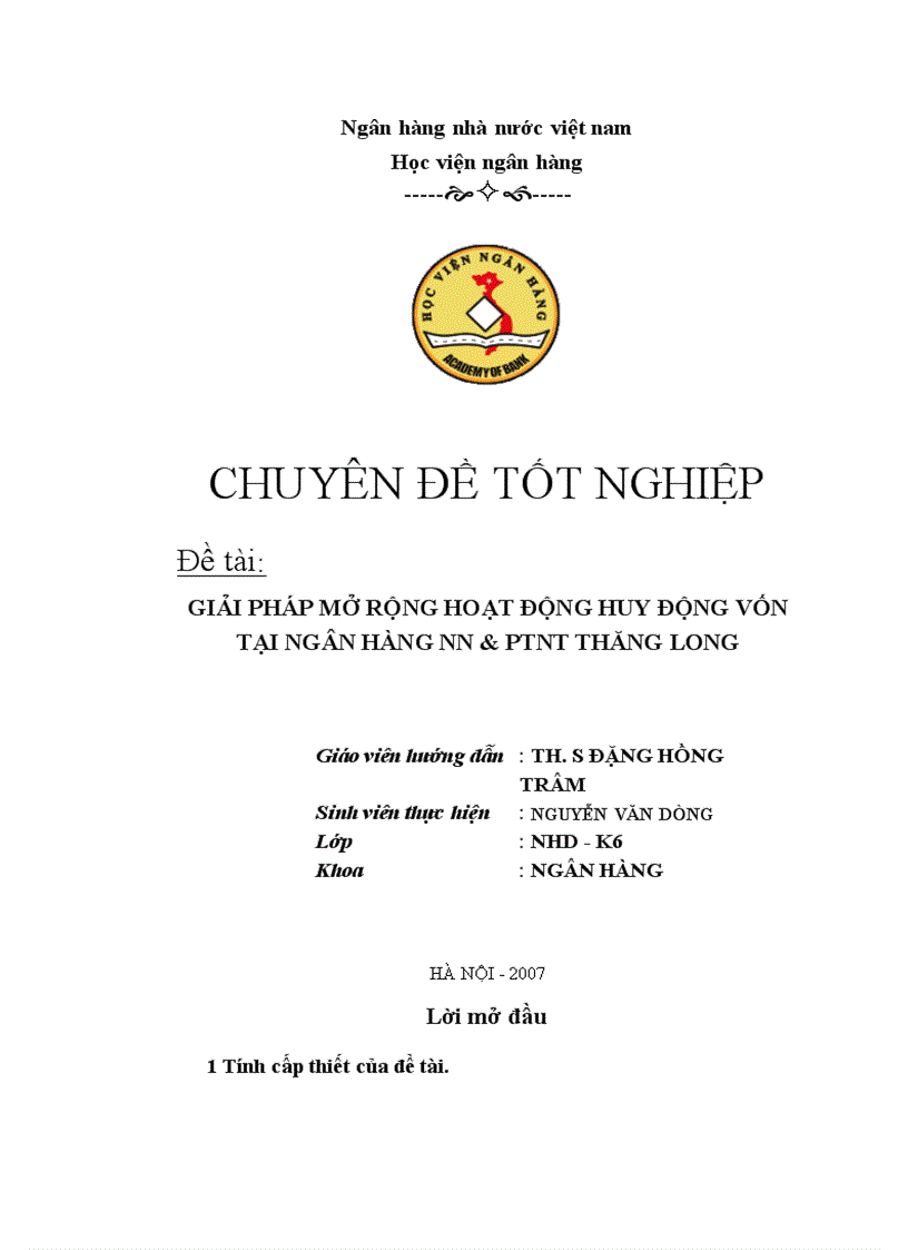 image for page Giải pháp mở rộng hoạt động huy động vốn tại Ngân hàng nN PTNT Thăng Long Hà Nội 2007