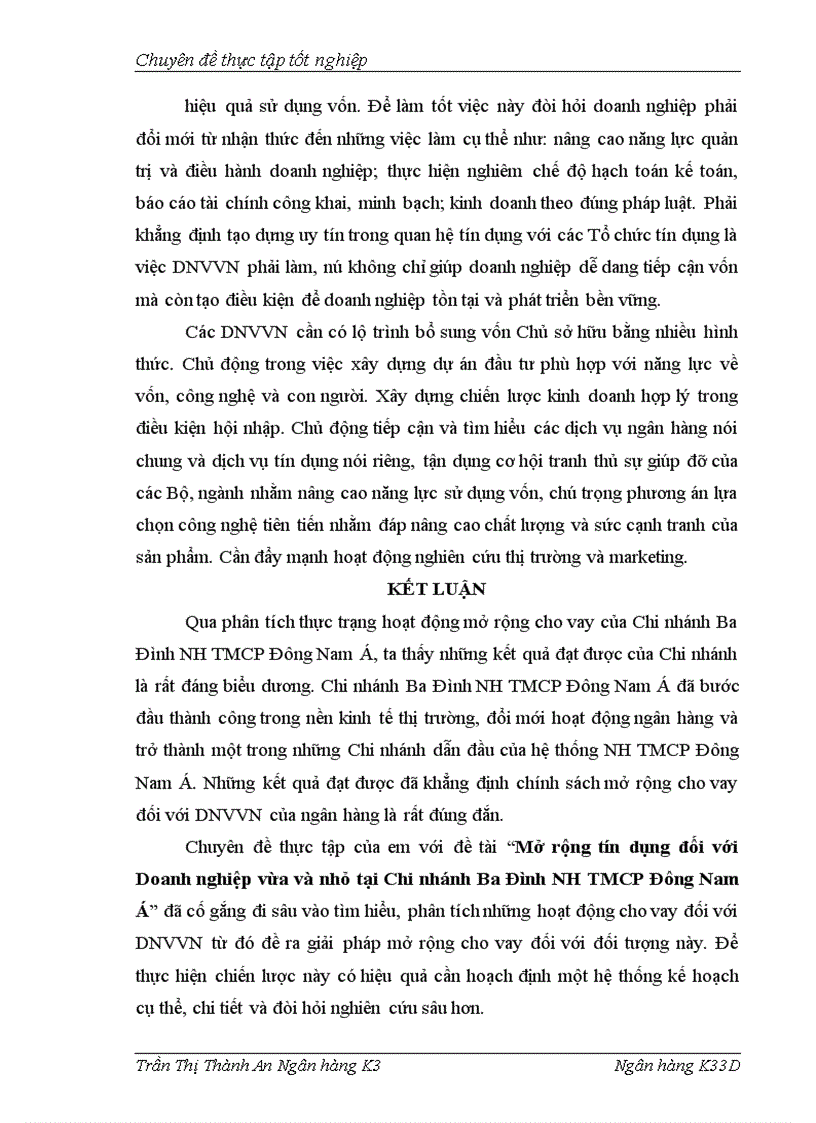 image for page Mở rộng tín dụng đối với Doanh nghiệp vừa và nhỏ tại Chi nhánh Ba Đình NH TMCP Đông Nam Á