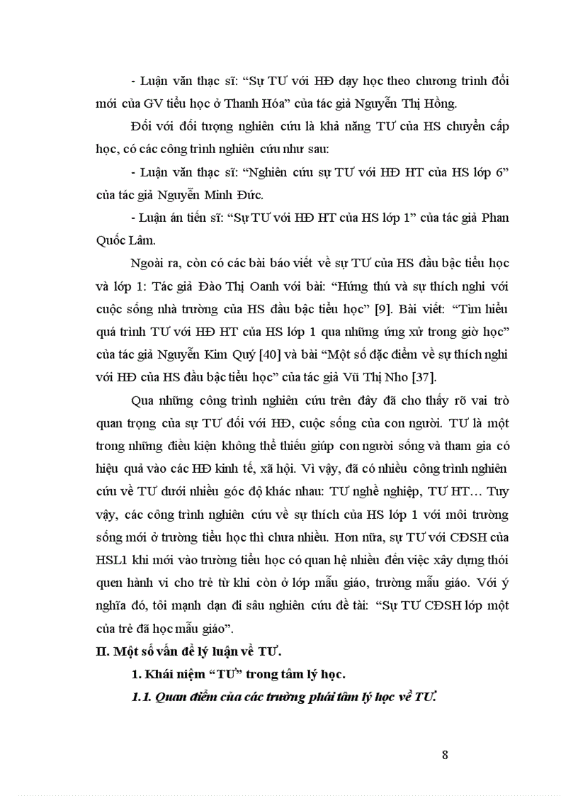 image for page Sự TƯ CĐSH lớp một của trẻ đã học mẫu giáo