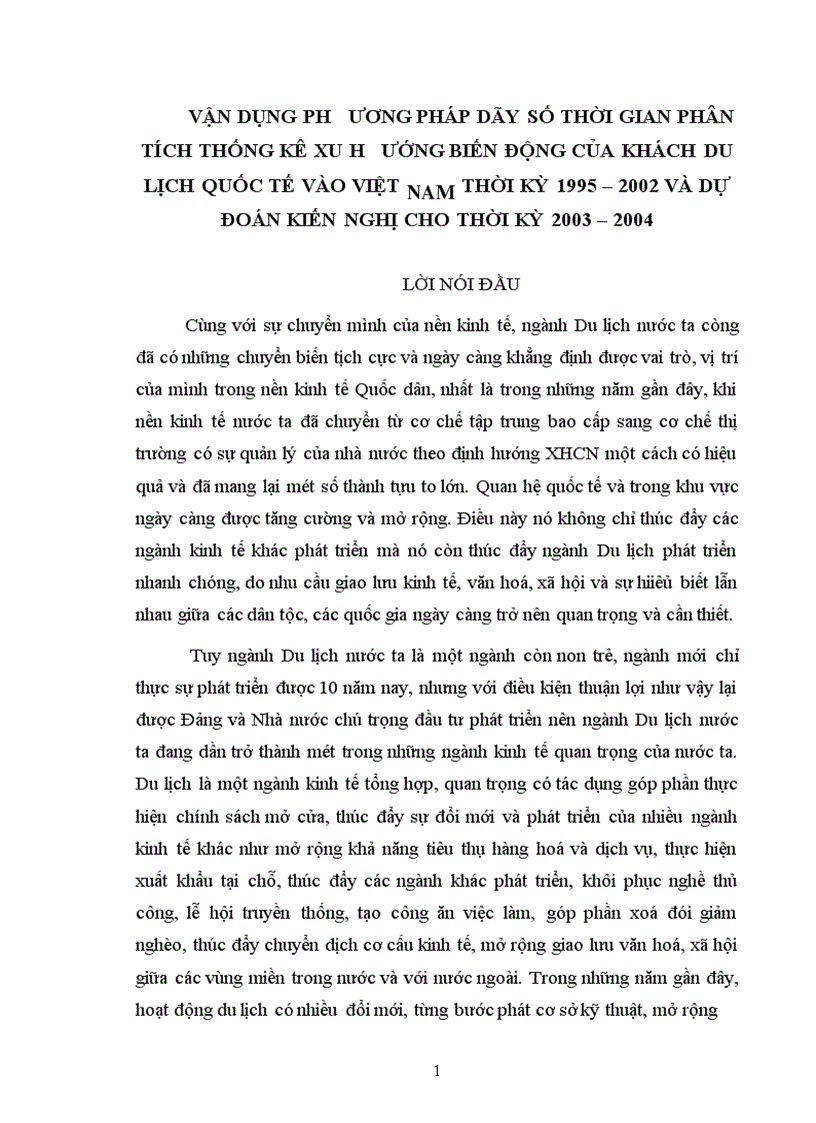 image for page Vận dụng phương pháp dãy số thời gian phân tích thống kê xu hướng biến động của khách du lịch quốc tế vào Việt Nam thời kỳ 1995 2002 và dự đoán kiến nghị cho thời kỳ 2003 2004 1