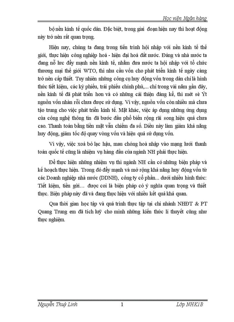 image for page Báo cáo thực tập tổng hợp tại NHĐT PT Quang trung