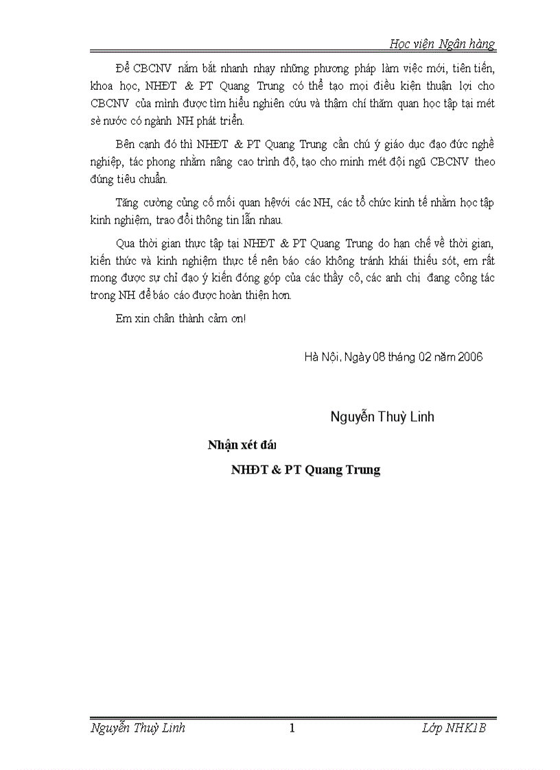 image for page Báo cáo thực tập tổng hợp tại NHĐT PT Quang trung