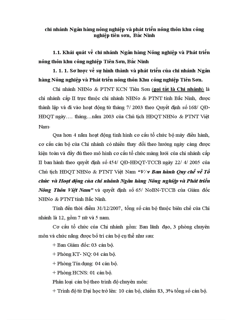Một số giải pháp nhằm nâng cao hiệu quả hoạt động kinh doanh tại chi nhánh Ngân hàng Nông nghiệp và Phát triển Nông thôn Khu công nghiệp Tiên Sơn Bắc Ninh 1