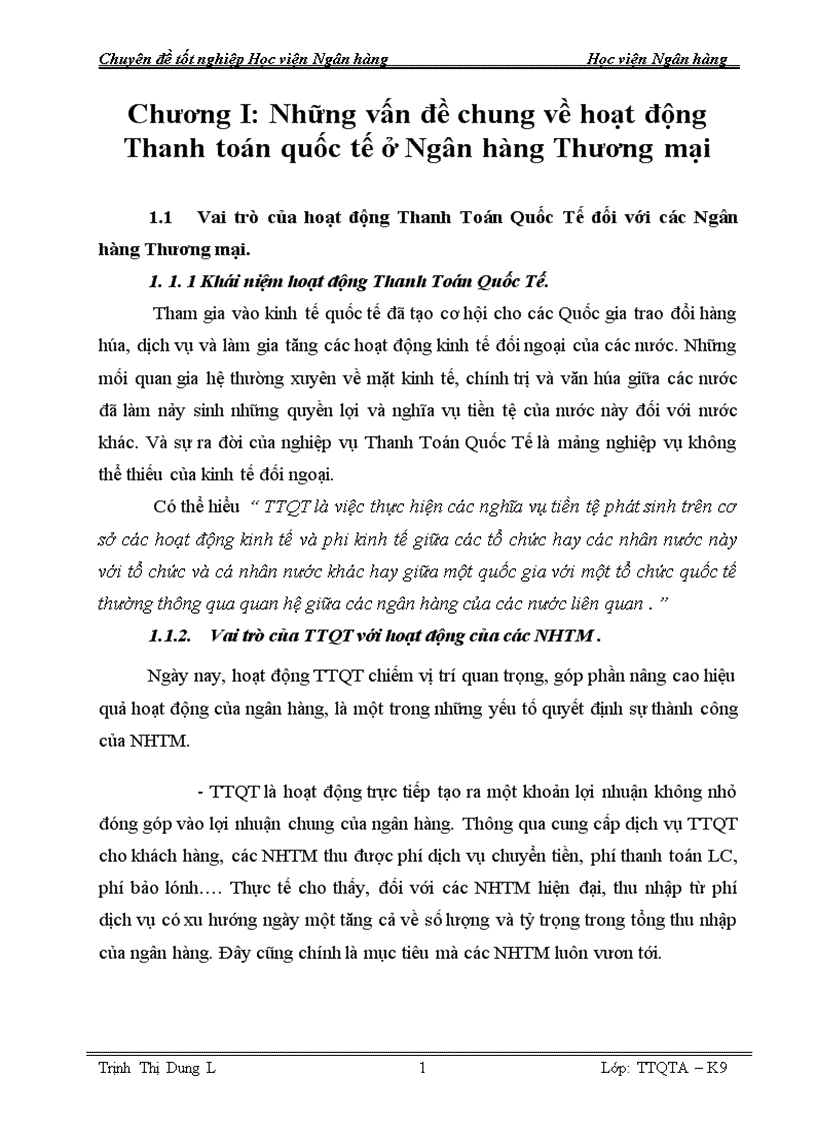 Chất lượng Thanh Toán Quốc Tế tại NHTMCPCT Chi nhánh Hai Bà Trưng thực trạng và giải pháp 1