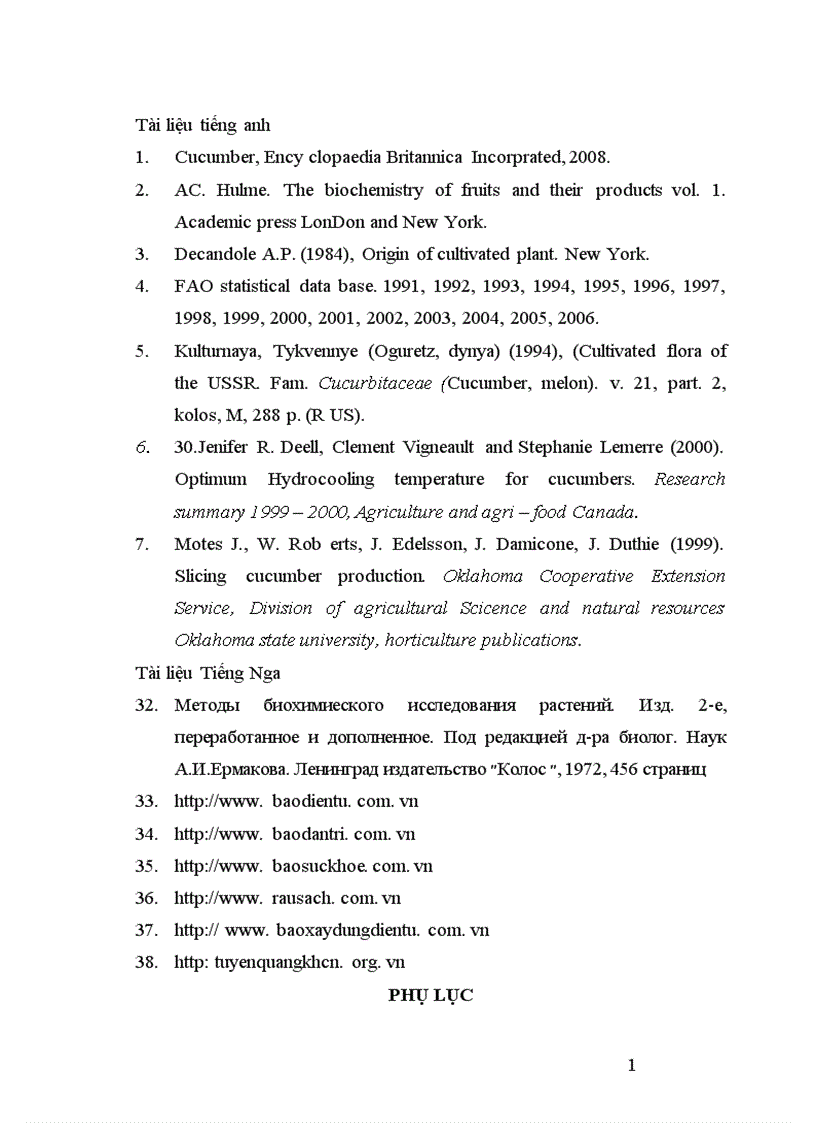 image for page Động thái một số chỉ tiêu sinh li hóa sinh theo tiến trình phát triển của quả dưa chuột Cucumis sativus L tại Sóc Sơn Hà Nội 1
