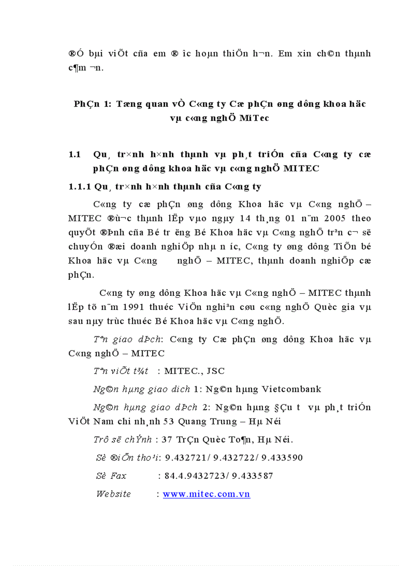 Thực trạng tổ chức HTKT Công ty cổ phần ứng dụng khoa học công nghệ MiTecPhần cứng và phần mềm