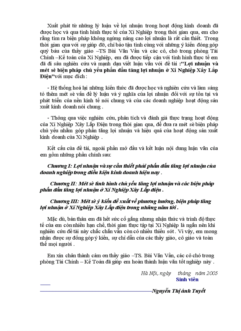 image for page Lợi nhuận và một số biện pháp chủ yếu phấn đấu tăng lợi nhuận ở Xí Nghiệp Xây Lắp Điện 1