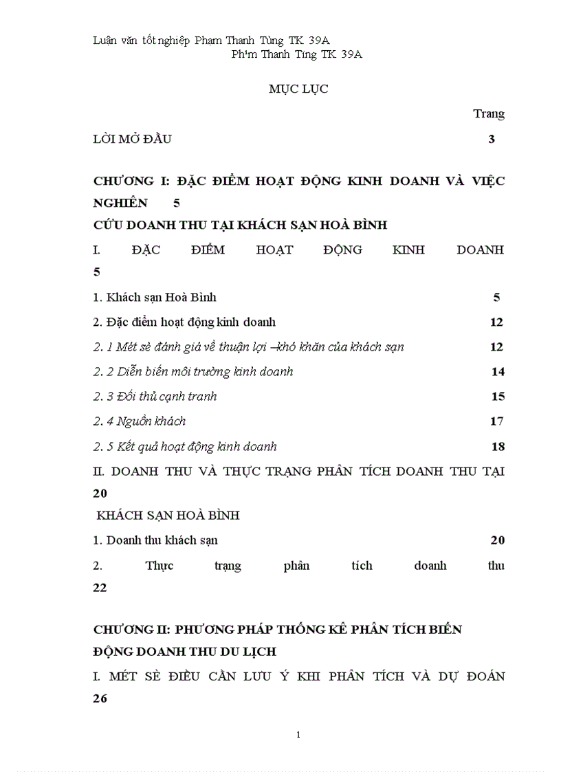 image for page Vận dụng một số phương pháp thống kê phân tích biến động doanh thu tại khách sạn Hoà Bình