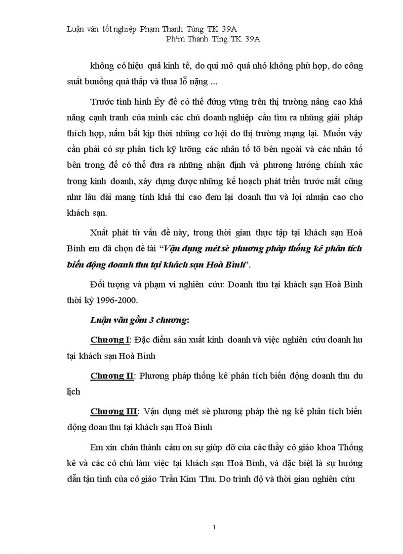 image for page Vận dụng một số phương pháp thống kê phân tích biến động doanh thu tại khách sạn Hoà Bình