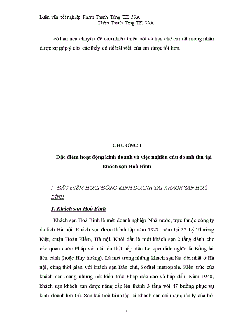 image for page Vận dụng một số phương pháp thống kê phân tích biến động doanh thu tại khách sạn Hoà Bình