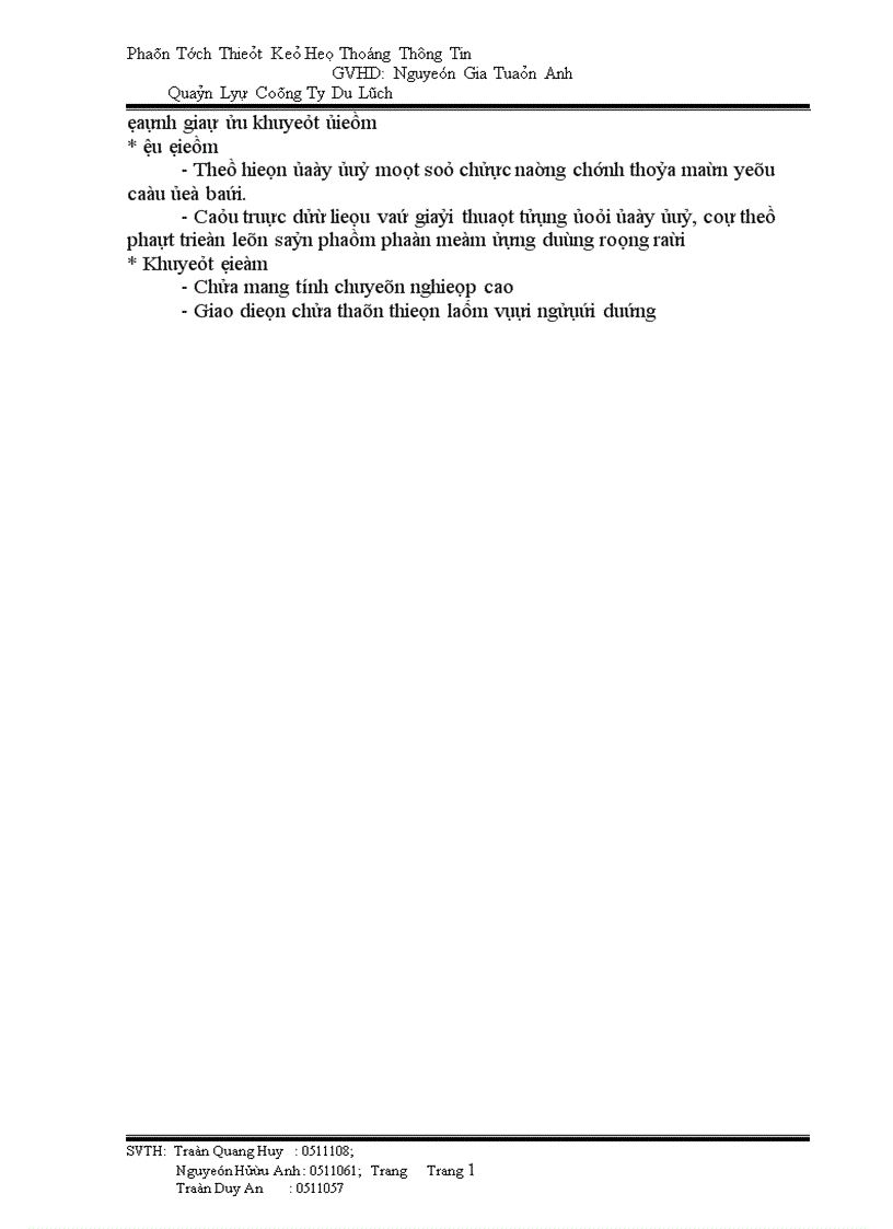 image for page Phân tích thiết kế hệ thống thông tin Quản lý công ty du lịch