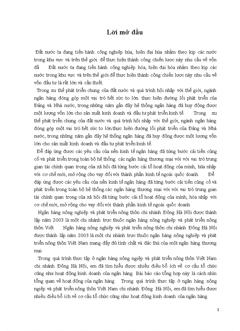image for page Báo cáo tổng hợp về hoạt động của Ngân hàng nông nghiệp và phát triển nông thôn chi nhánh Đông Hà Nội