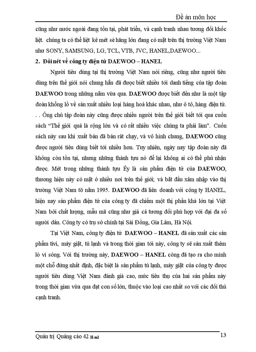 image for page Báo cáo thực tập tổng hợp Thực trạng việc sử dụng phương tiện quảng cáo trong hoạt động marketing sản phẩm điện tử của công ty Daewoo Hanel