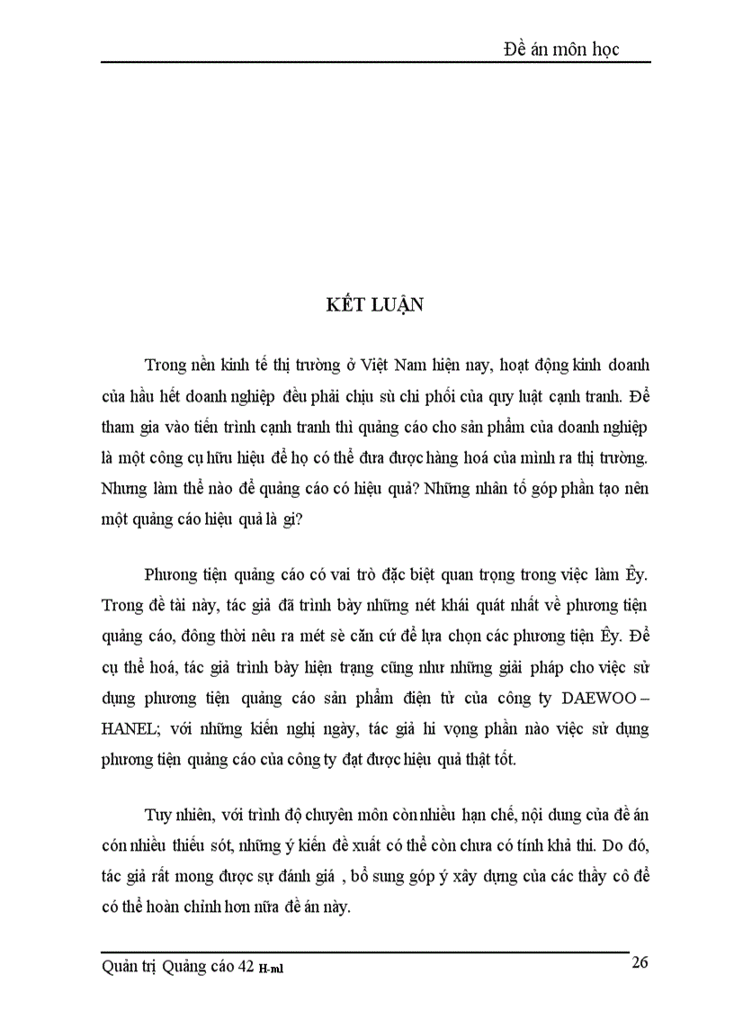 image for page Báo cáo thực tập tổng hợp Thực trạng việc sử dụng phương tiện quảng cáo trong hoạt động marketing sản phẩm điện tử của công ty Daewoo Hanel
