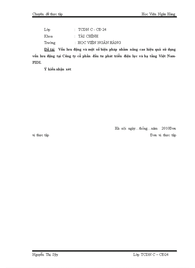 image for page Vốn lưu động và một số biện pháp nhằm nâng cao hiệu quả sử dụng vốn lưu động tại Công ty cổ phần đầu tư phát triển điện lực và hạ tầng Việt Nam PIDI