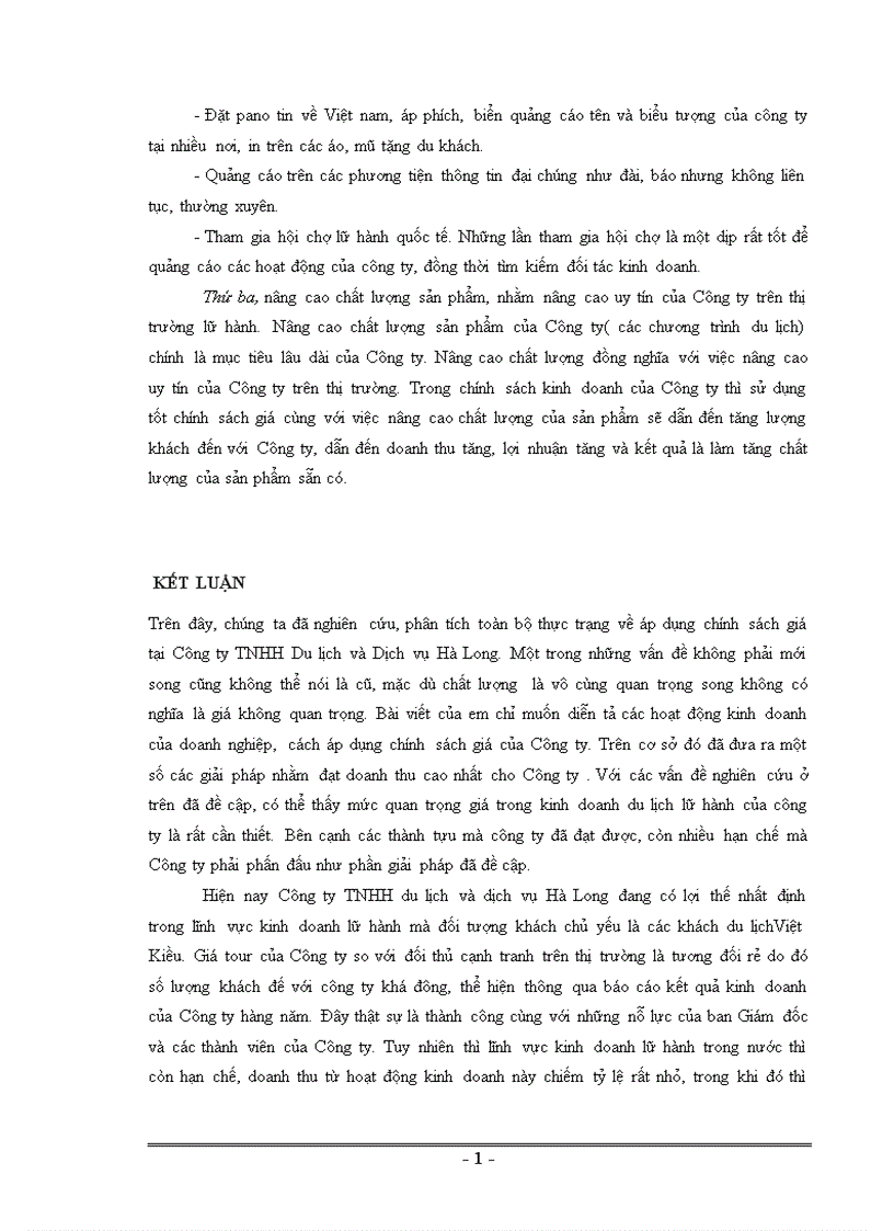 image for page Mục tiêu phương hướng và các giải pháp tăng cường công tác quản lý giá trong kinh doanh du lịch lữ hành ở công ty TNHH du lịch và dịch vụ Hà Long