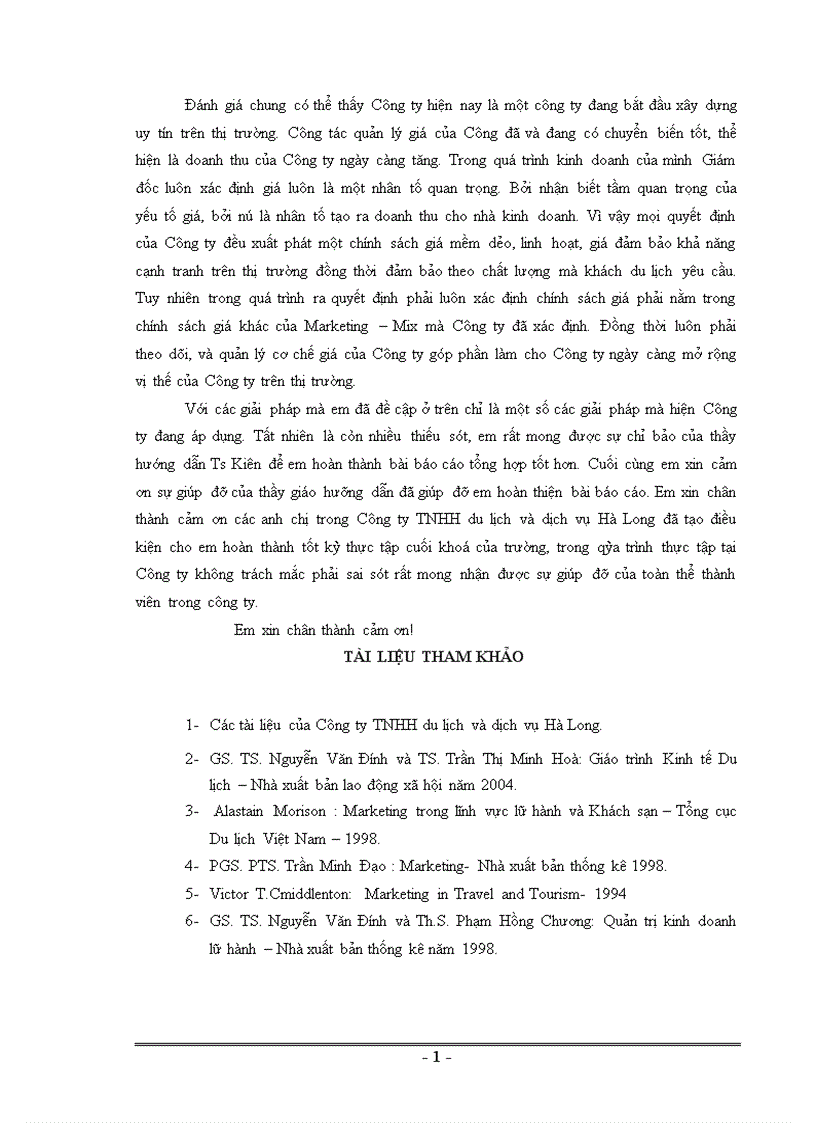 image for page Mục tiêu phương hướng và các giải pháp tăng cường công tác quản lý giá trong kinh doanh du lịch lữ hành ở công ty TNHH du lịch và dịch vụ Hà Long
