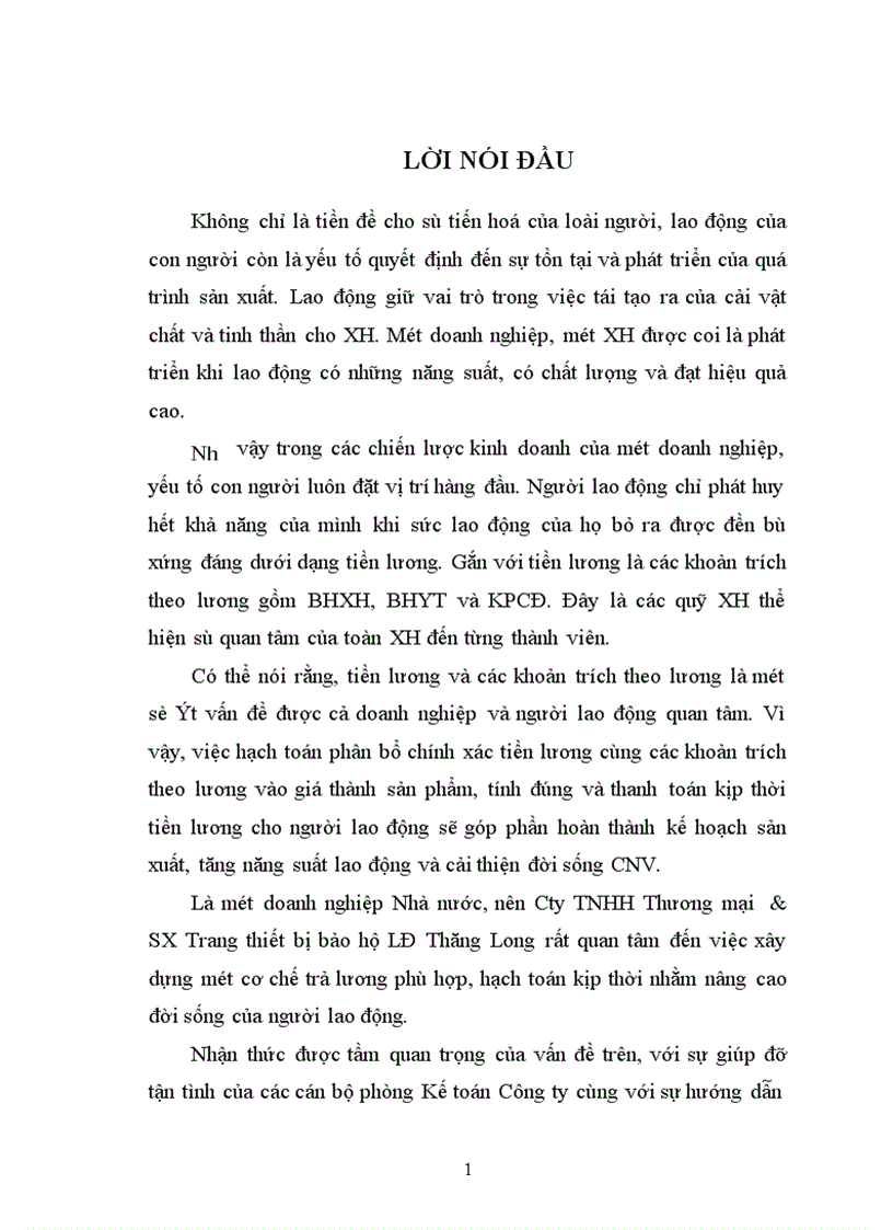 image for page Kế toán tiền lương và các khoản trích theo lương tại Cty TNHH Thương mại SX Trang thiết bị bảo hộ LĐ Thăng Long