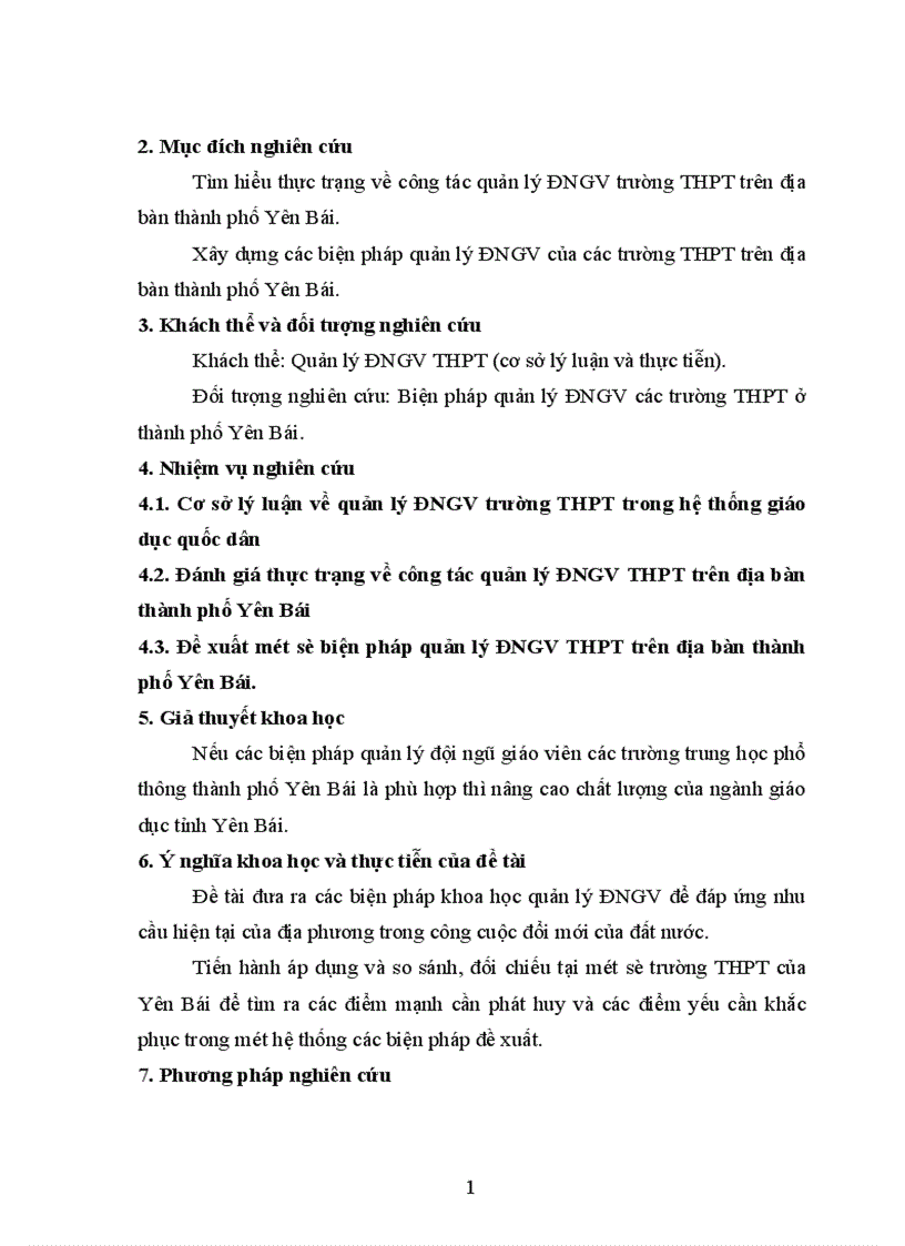 Các biện pháp quản lý ĐNGV các trường THPT thành phố Yên Bái trong giai đoạn hiện nay 1