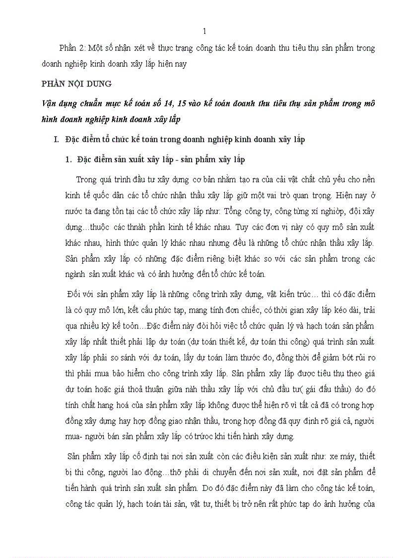 Vận dụng chuẩn mực kế toán số 14 15 vào kế toán doanh thu tiêu thụ sản phẩm trong mô hình doanh nghiệp kinh doanh xây lắp