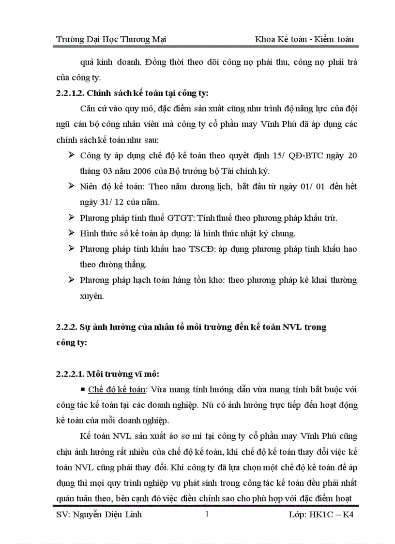 image for page Kế toán nguyên vật liệu sản xuất áo sơ mi ở công ty cổ phần may Vĩnh Phú