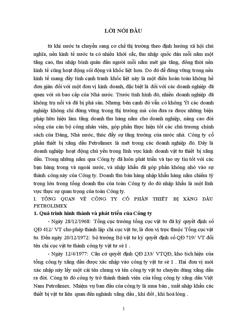 Một số giải pháp chủ yếu nhằm nâng cao hiệu quả kinh doanh nhập khẩu hàng hoá tại công ty cổ phần thiết bị xăng dầu petrolimex 1
