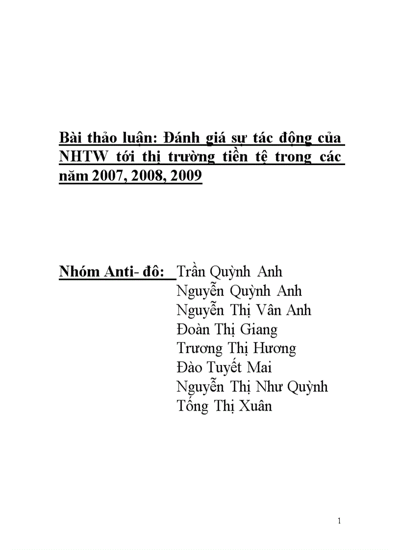 image for page Đánh giá sự tác động của NHTW tới thị trường tiền tệ trong các năm 2007 2008 2009