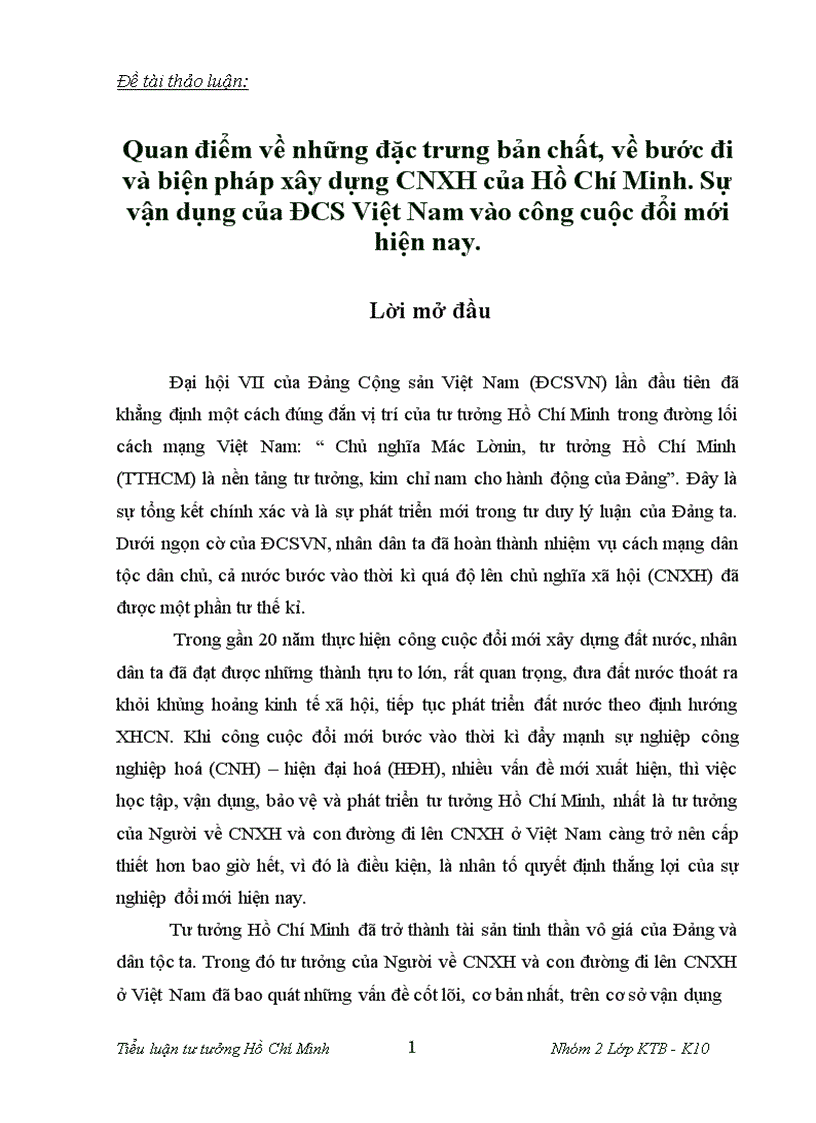 image for page Quan điểm về những đặc trưng bản chất về bước đi và biện pháp xây dựng CNXH của Hồ Chí Minh Sự vận dụng của ĐCS Việt Nam vào công cuộc đổi mới hiện nay