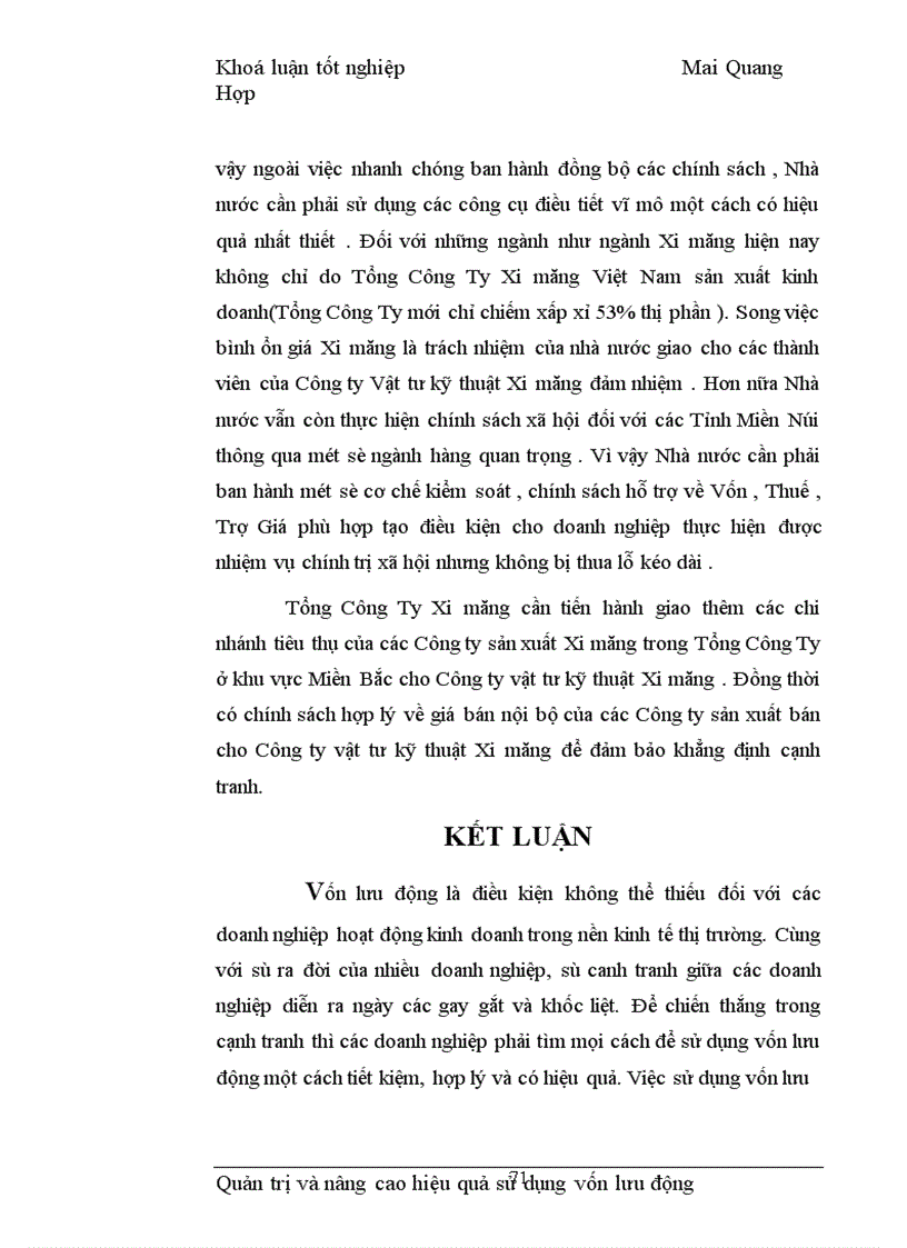 image for page Quản trị và nâng cao hiệu quả sử dụng vốn lưu động tại Công ty Vật tư kỹ thuật Xi măng 1