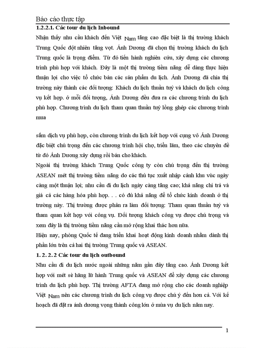 image for page Báo cáo thực tập tại Trung tâm Thương mại và Lữ hành Quốc tế ánh Dương