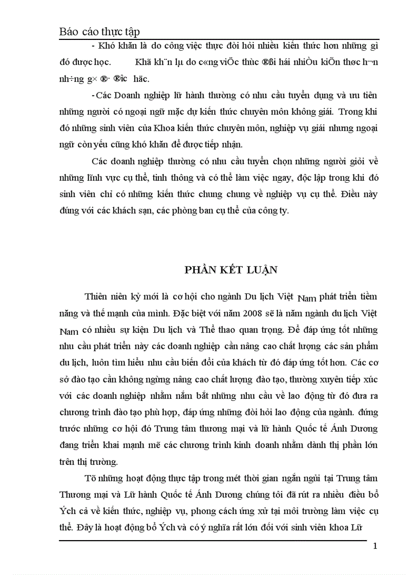 image for page Báo cáo thực tập tại Trung tâm Thương mại và Lữ hành Quốc tế ánh Dương