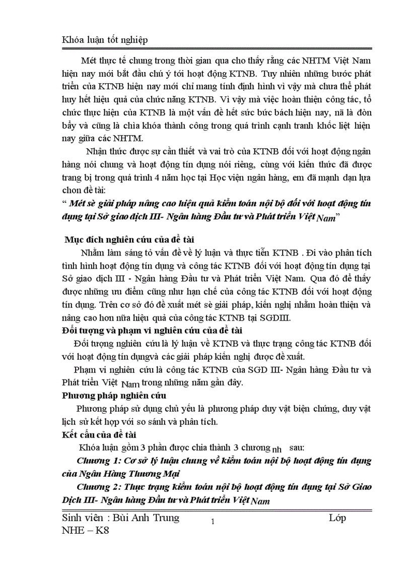 image for page Một số giải pháp nâng cao hiệu quả kiểm toán nội bộ đối với hoạt động tín dụng tại Sở giao dịch III Ngân hàng Đầu tư và Phát triển Việt Nam 1