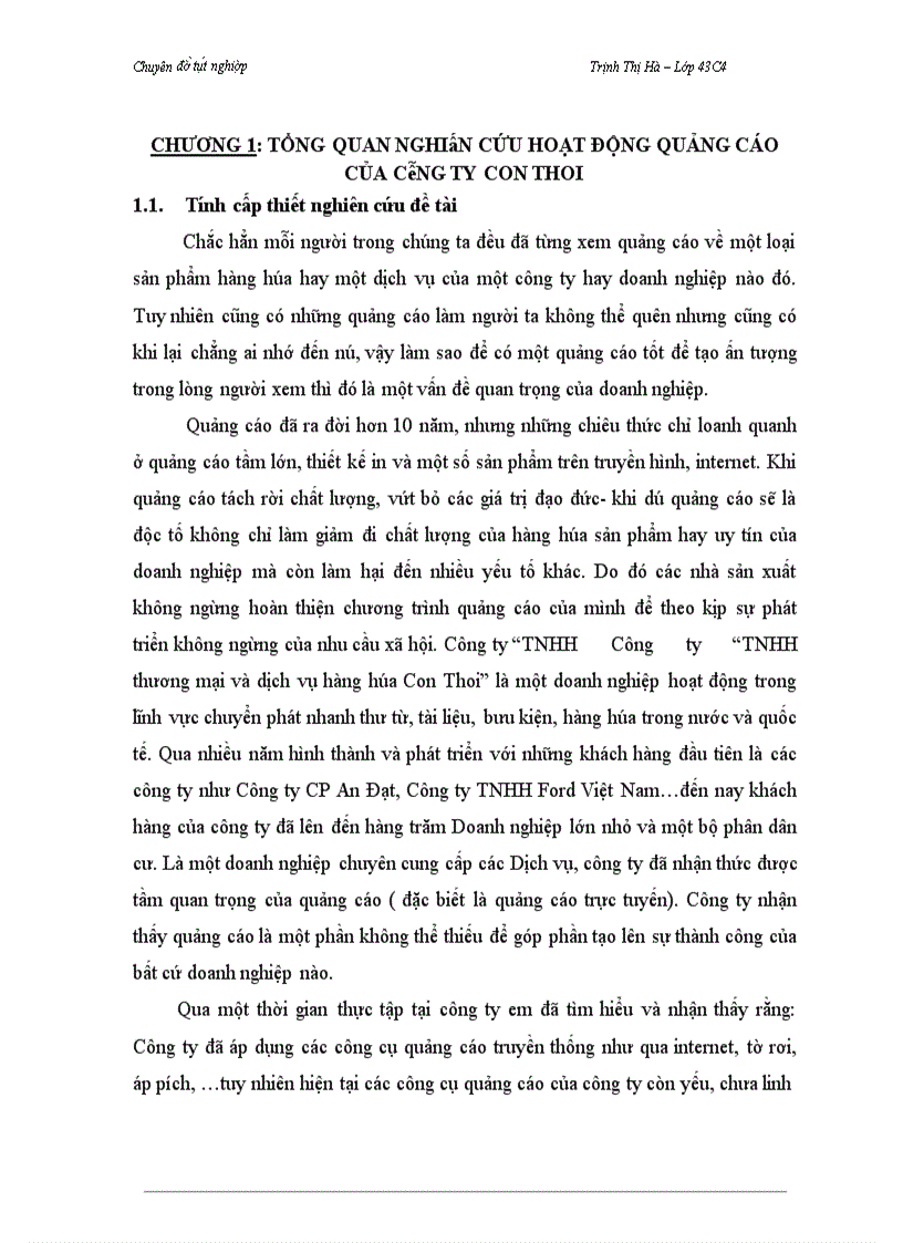 image for page Báo cáo thực tập tổng hợp Phát triển hoạt động quảng cáo dịch vụ chuyển phát nhanh của Công ty TNHH Thương mại và dịch vụ hàng hóa Con Thoi trên thị trường Hà Nội