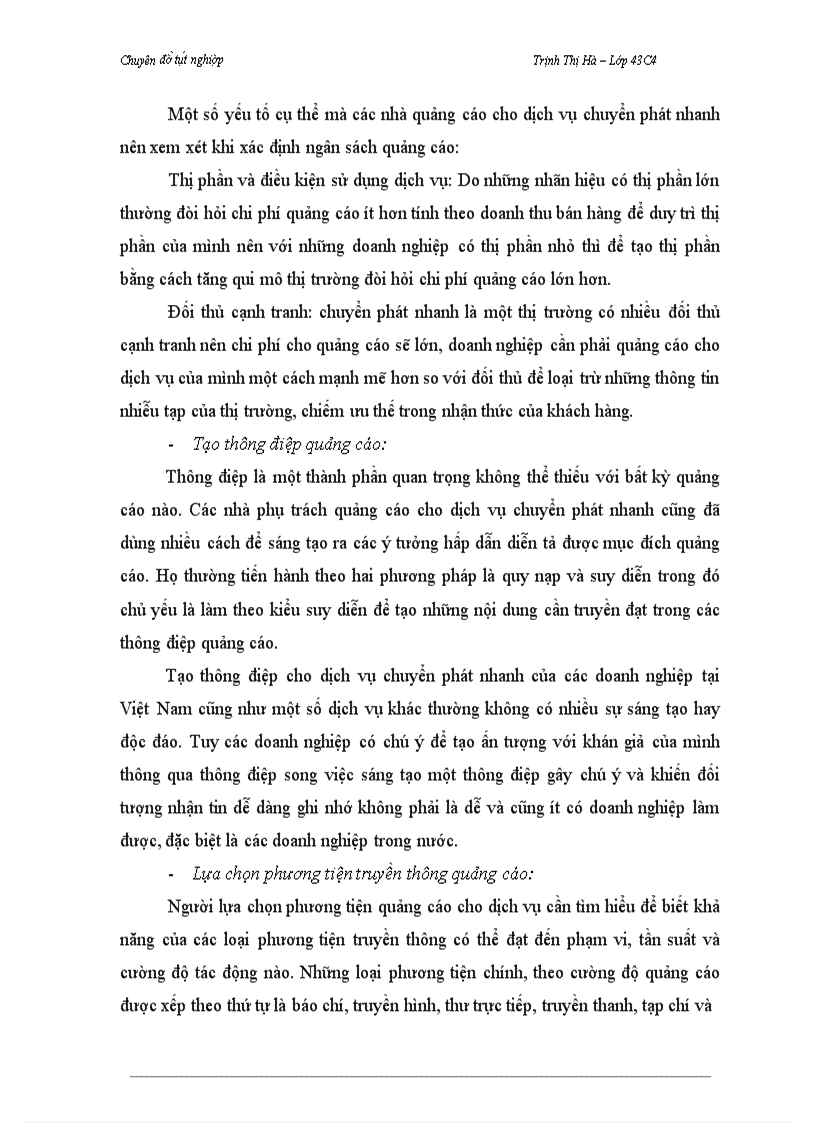 image for page Báo cáo thực tập tổng hợp Phát triển hoạt động quảng cáo dịch vụ chuyển phát nhanh của Công ty TNHH Thương mại và dịch vụ hàng hóa Con Thoi trên thị trường Hà Nội