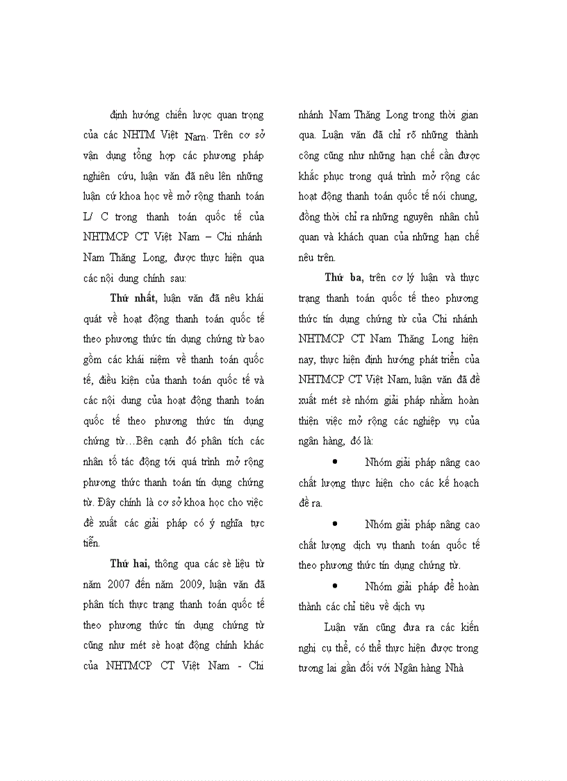 image for page Mở rộng hoạt động thanh toán quốc tế theo phương thức tín dụng chứng từ tại NHTM Cổ Phần Công Thương Việt Nam Chi nhánh Nam Thăng Long 1