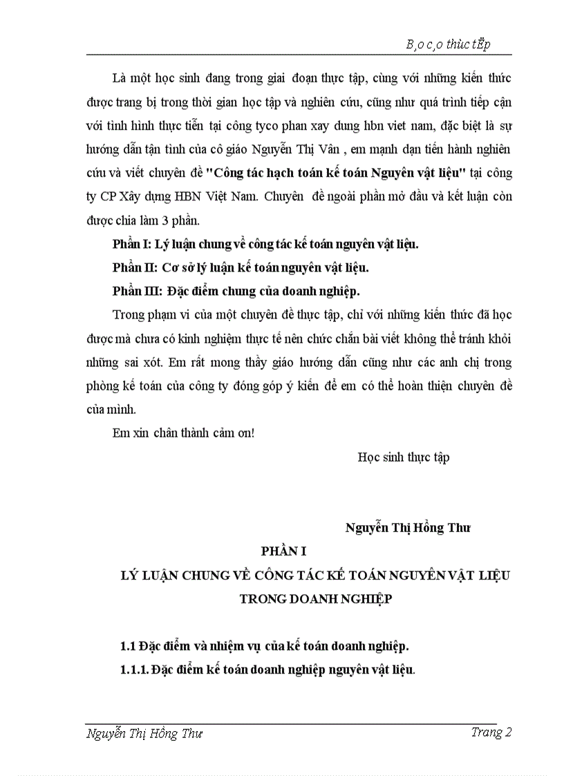 Công tác hạch toán kế toán Nguyên vật liệu tại công ty CP Xây dựng HBN Việt Nam