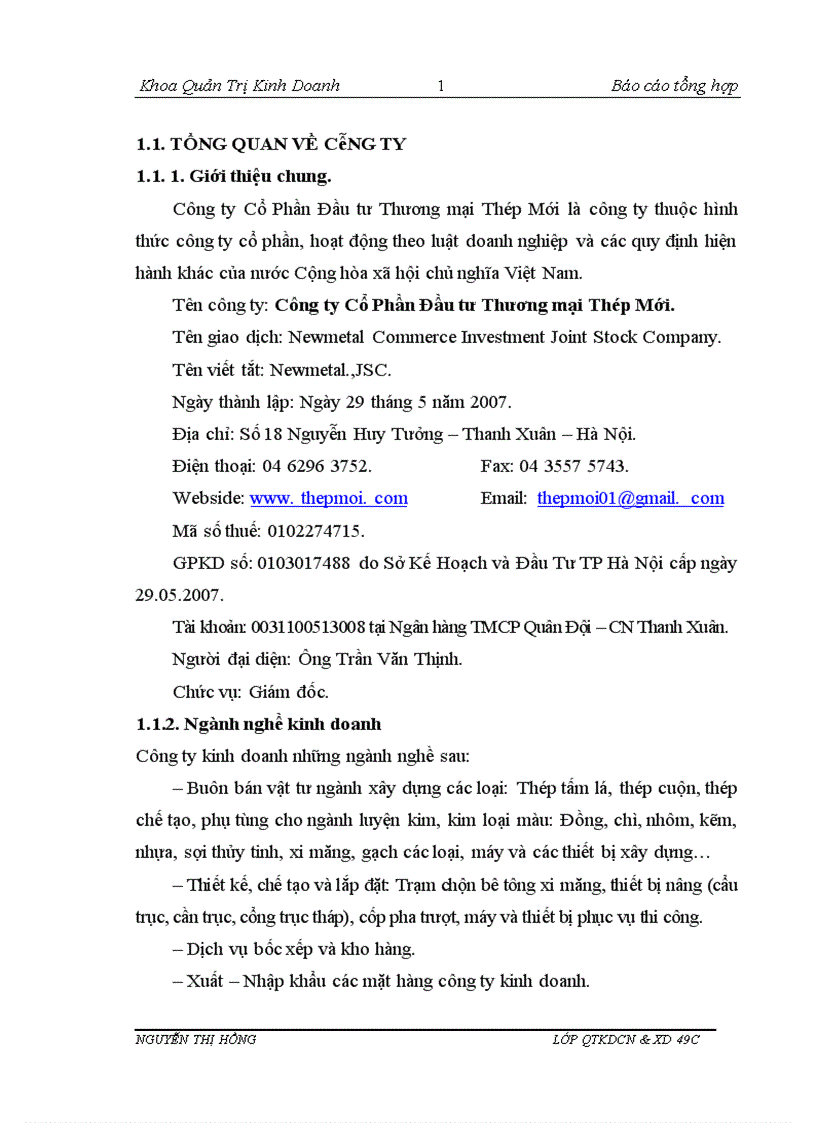 image for page Báo cáo thực tập tại Công ty Cổ Phần Đầu tư Thương mại Thép Mới