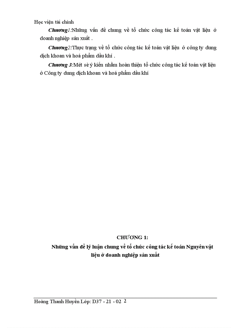 Tổ chức công tác kế toán vật liệu ở công ty dung dịch khoan và hoá phẩm dầu khí 1