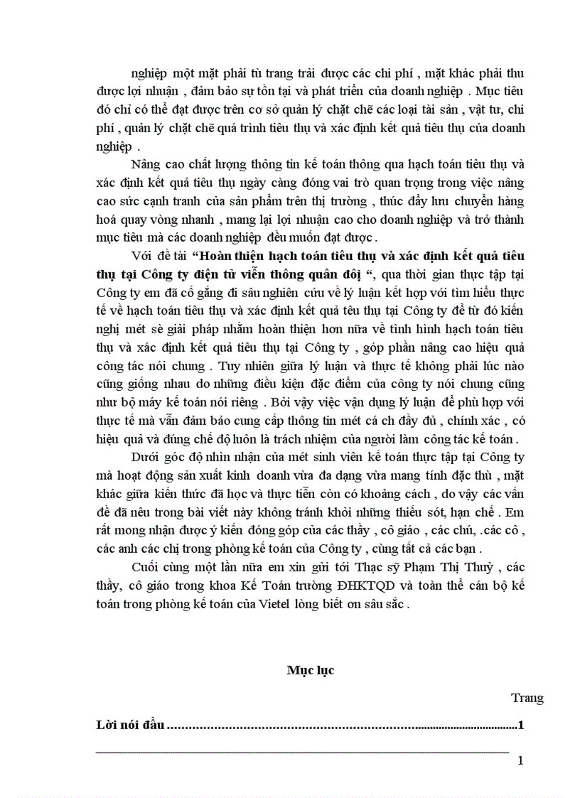 image for page Hoàn thiện hạch toán tiêu thụ và xác định kết quả tiêu thụ tại Công ty điện tử viễn thông quân đôị 1