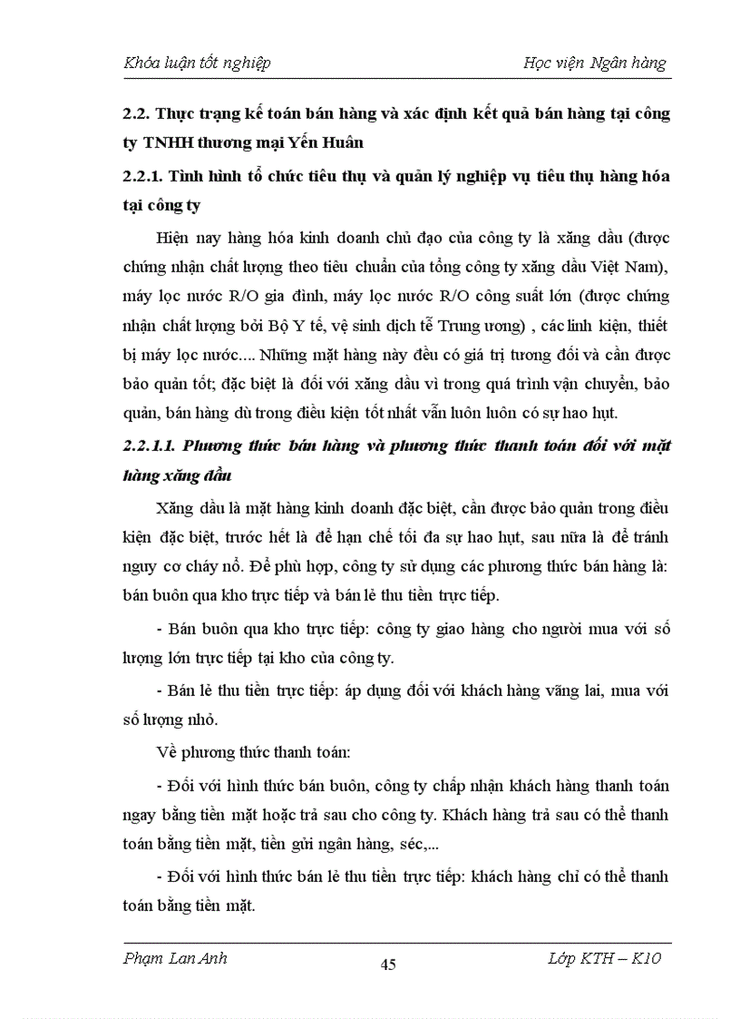 image for page Kế toán bán hàng và xác định kết quả bán hàng tại công ty TNHH thương mại Yến Huân 1