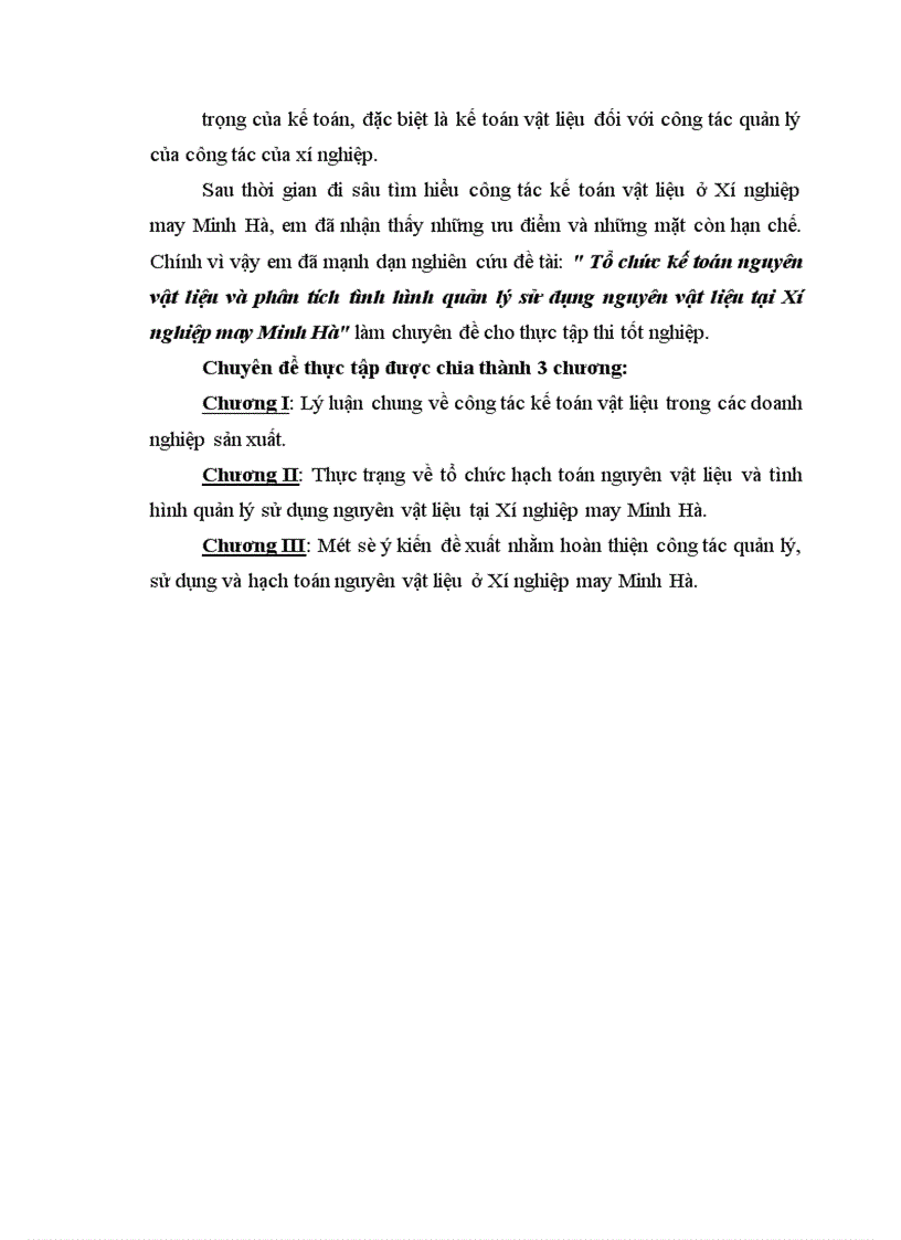 image for page Tổ chức kế toán nguyên vật liệu và phân tích tình hình quản lý sử dụng nguyên vật liệu tại Xí nghiệp may Minh Hà 1