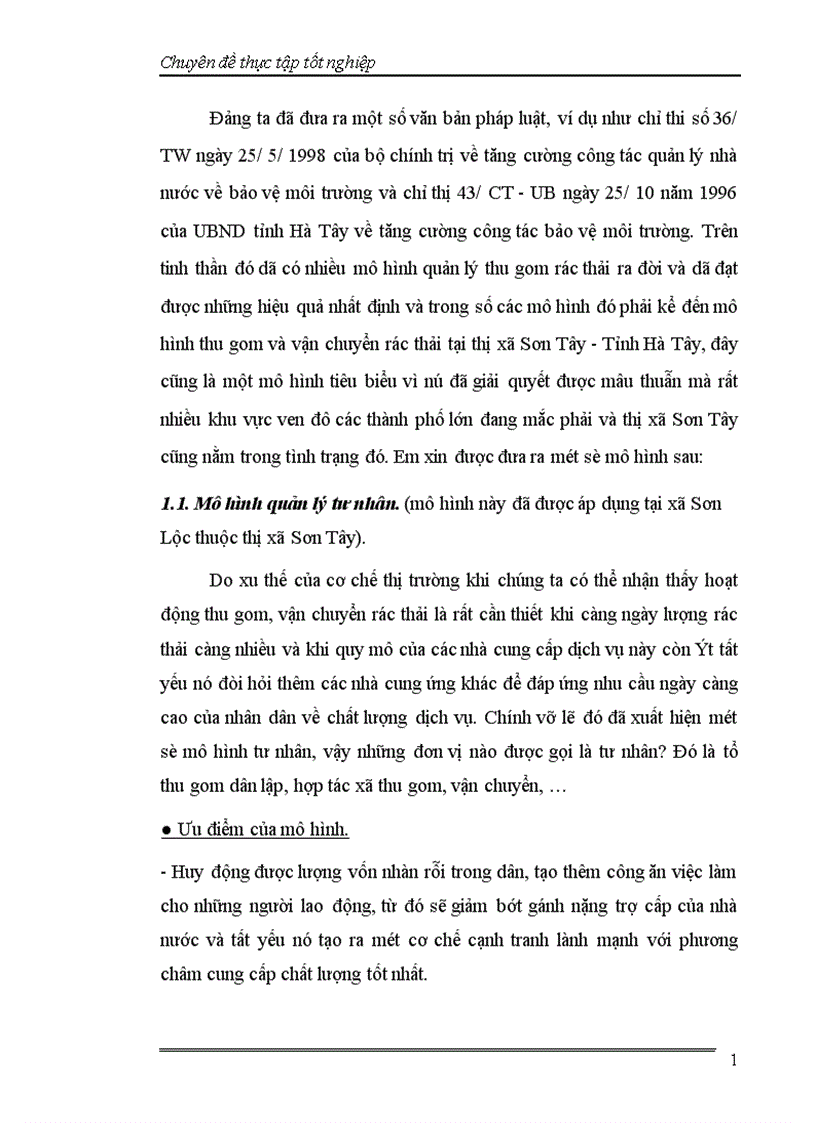 image for page Đánh giá hiệu quả của việc thu gom vận chuyển và xử lý rác thải sinh hoạt ở thị xã Sơn Tây tỉnh Hà Tây 1