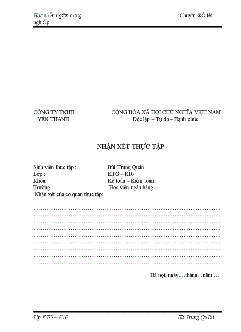 image for page Hoàn thiện tổ chức kế toán Nguyên vật liệu tại Công ty TNHH Yến Thanh