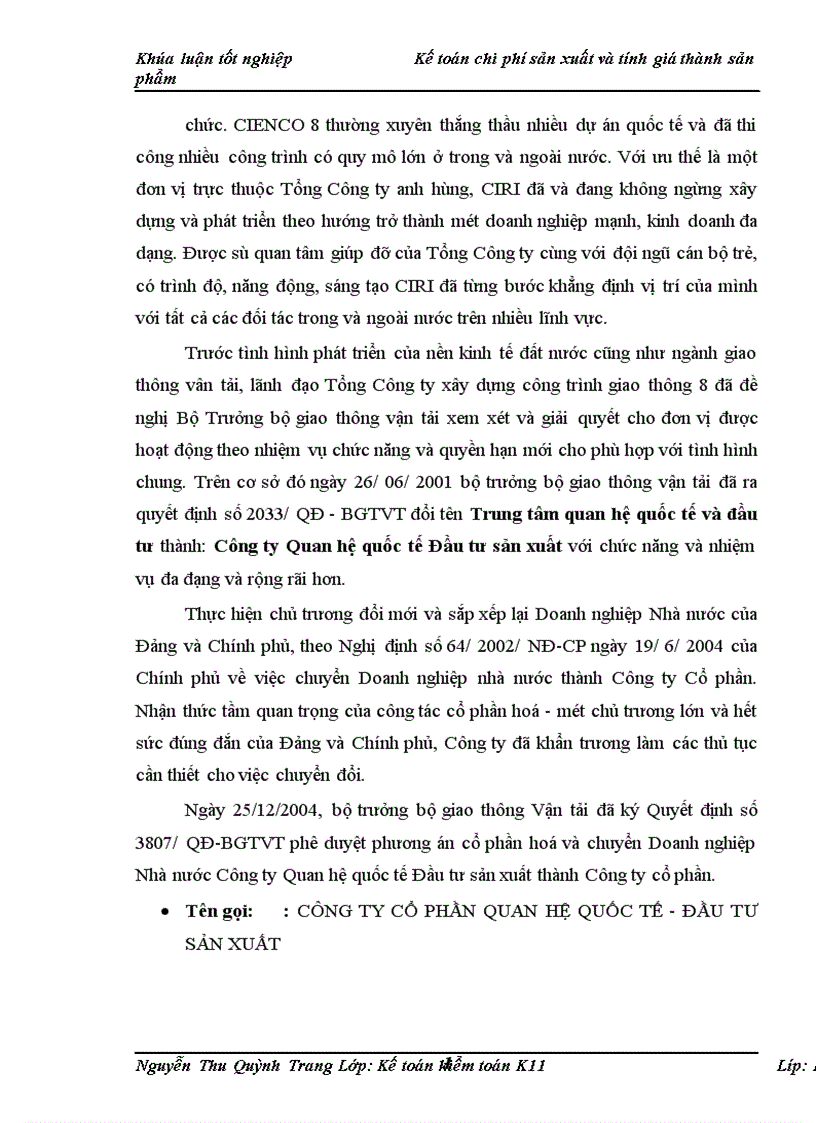 image for page Kế toán chi phí sản xuất và tính giá thành sản phẩm tại Công ty cổ phần Quan hệ quốc tế đầu tư sản xuất 1