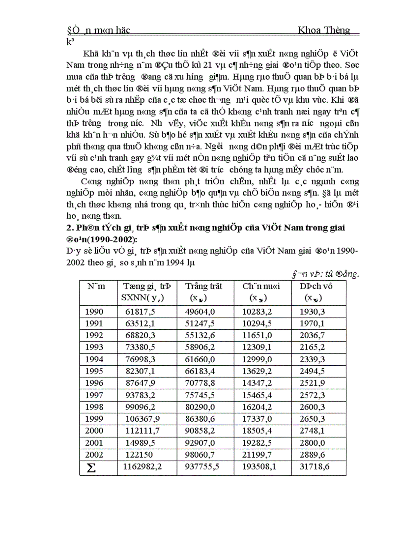 image for page Vận dụng dãy số thời gian với phân tích tổng giá trị sản xuất nông nghiệp của Việt Nam giai đoạn 1990 2002 1