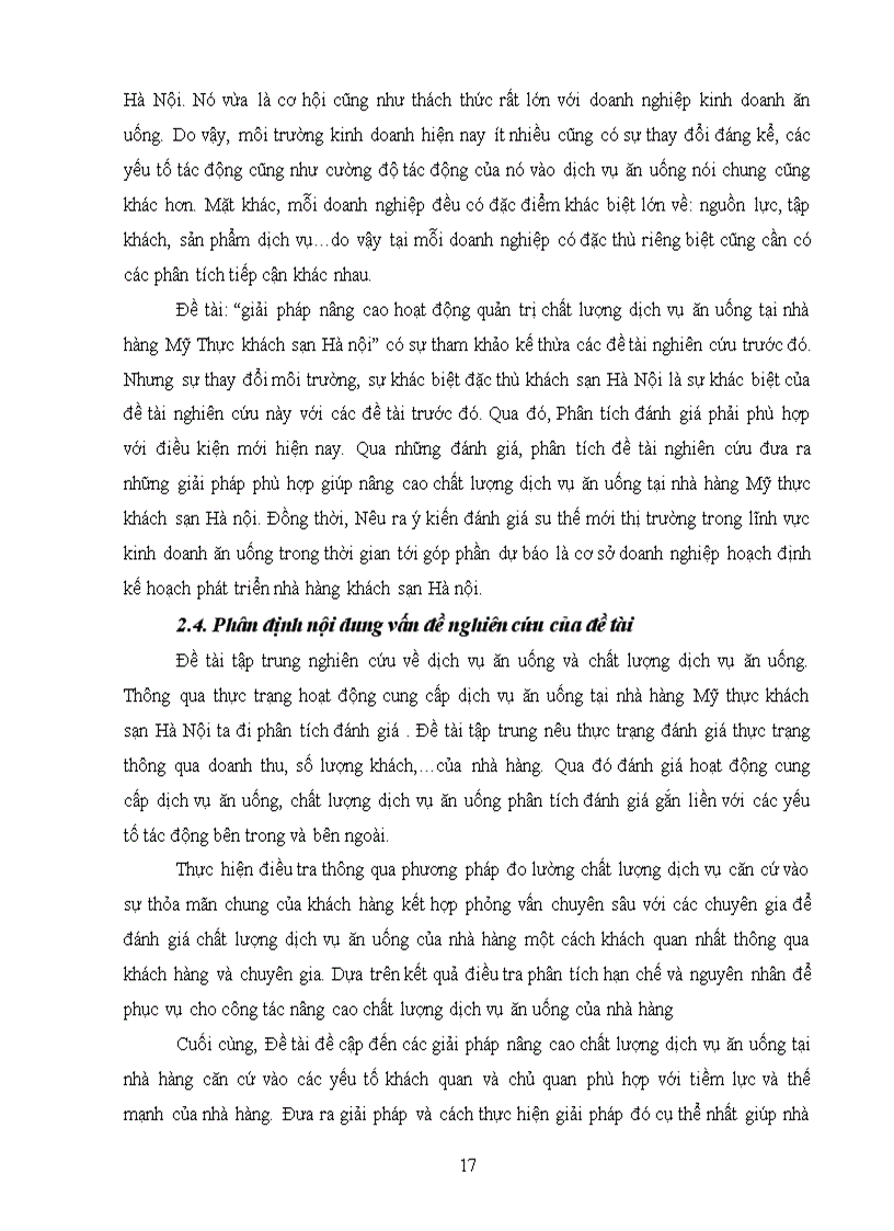 image for page Giải pháp nâng cao chất lượng dịch vụ ăn uống tại nhà hàng Mỹ Thực khách sạn Hà Nội