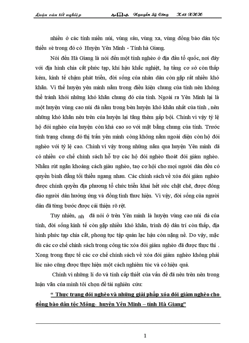 image for page Thực trạng đói nghèo và những giải phấp xóa đói giảm nghèo cho đồng bào dân tộc Mông huyện Yên Minh tỉnh Hà Giang